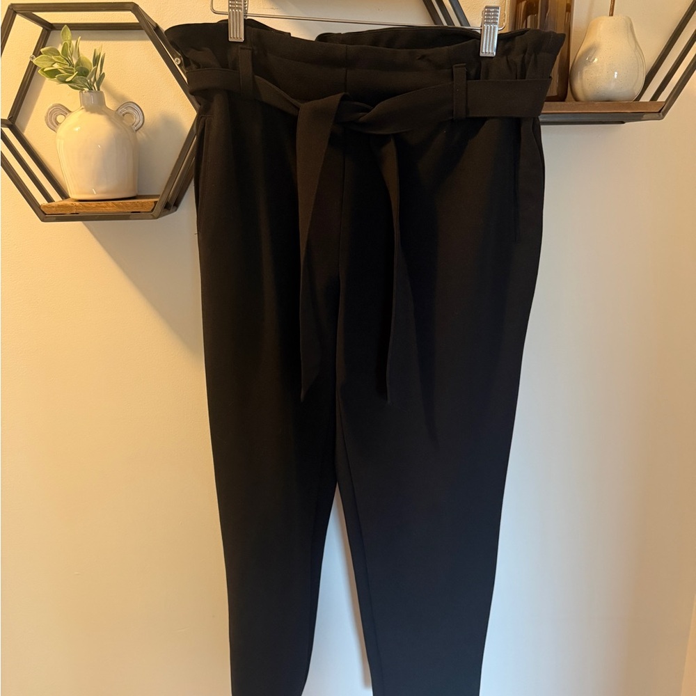 RD Style Black Paperbag Tie-Waist Trousers